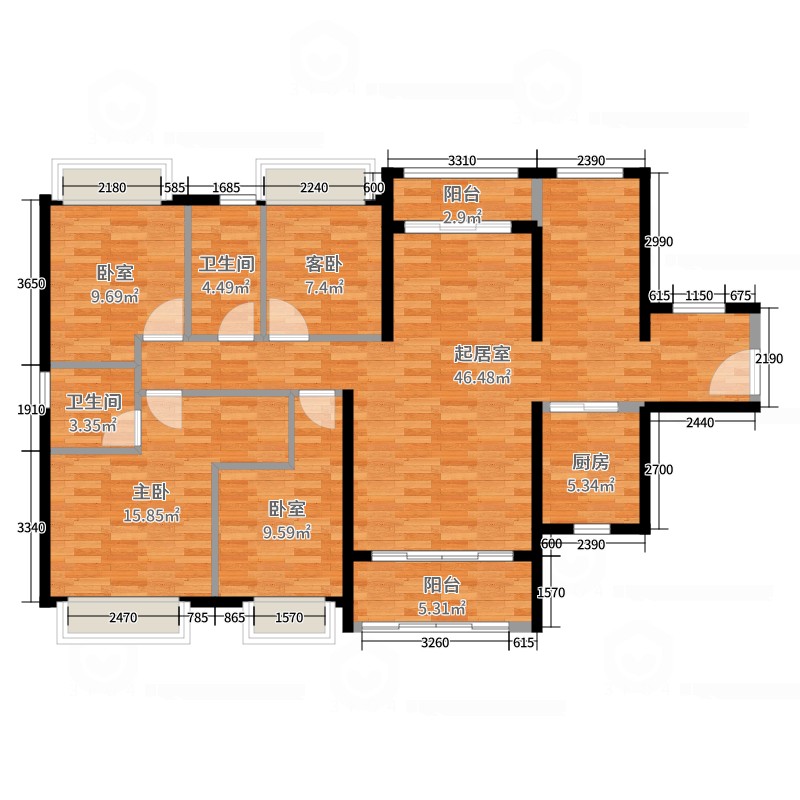 保利翡翠公馆4室1厅2卫1厨142.00㎡户型图