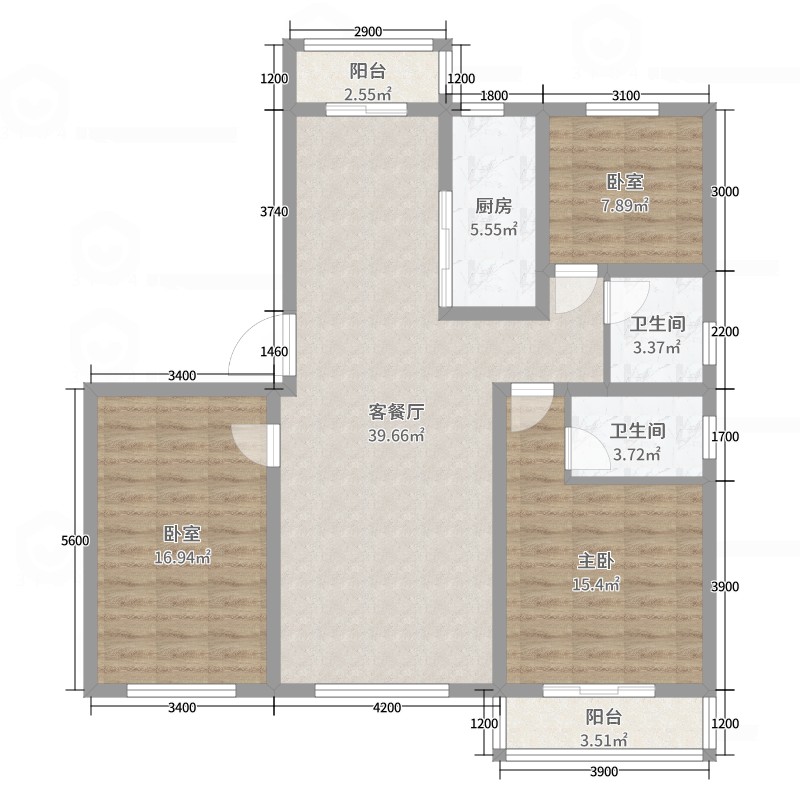 廊坊中交泰合郡3室2厅2卫1厨126.00㎡户型图 酷家乐云设计