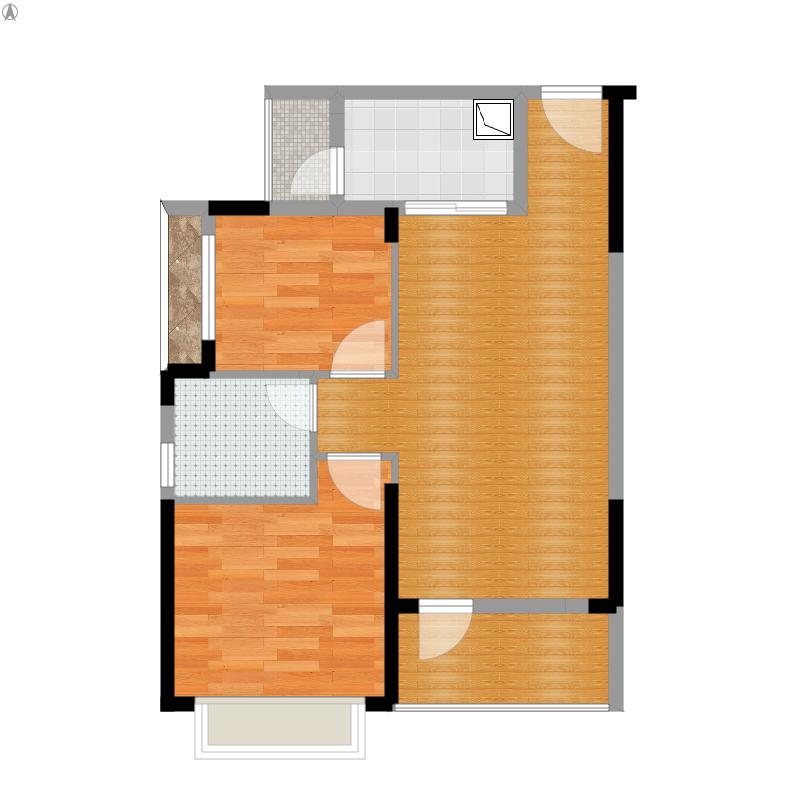 深圳融悦山居,户型2室2厅1卫1厨63.00㎡户型图