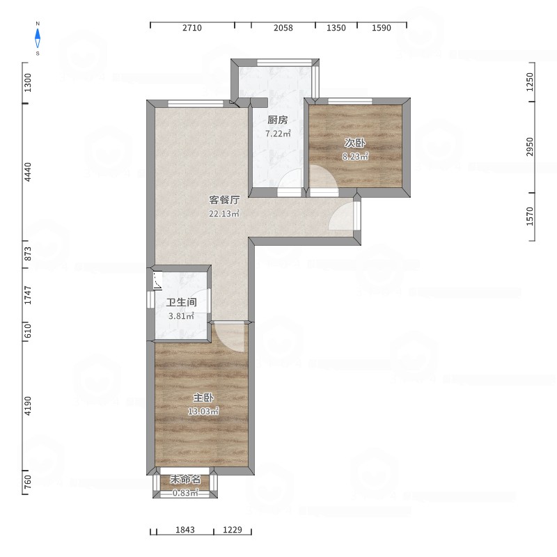 广华新城2室2厅1卫1厨71.00㎡户型图