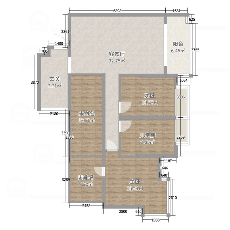 常德市北金城户型图_2室2厅1卫1厨_96平米-酷家乐