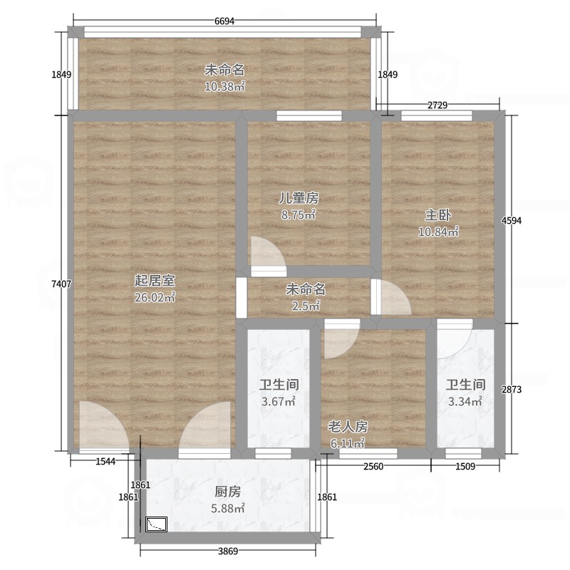 信达公园壹号(公园小区)3室1厅2卫1厨78.73㎡户型图