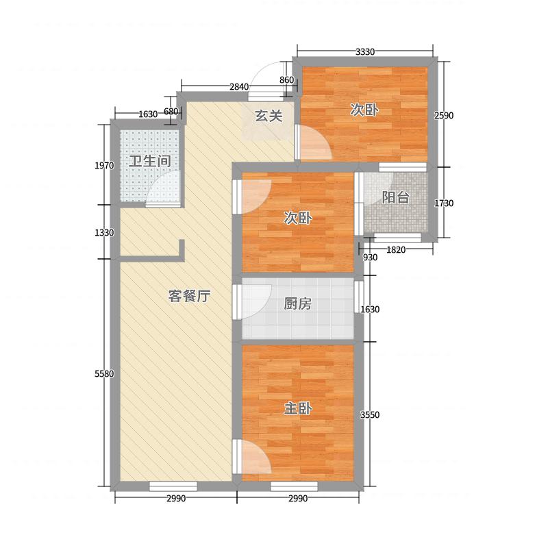 房山金林嘉苑共有产权房(在建)3室2厅1卫1厨72.00㎡户型图