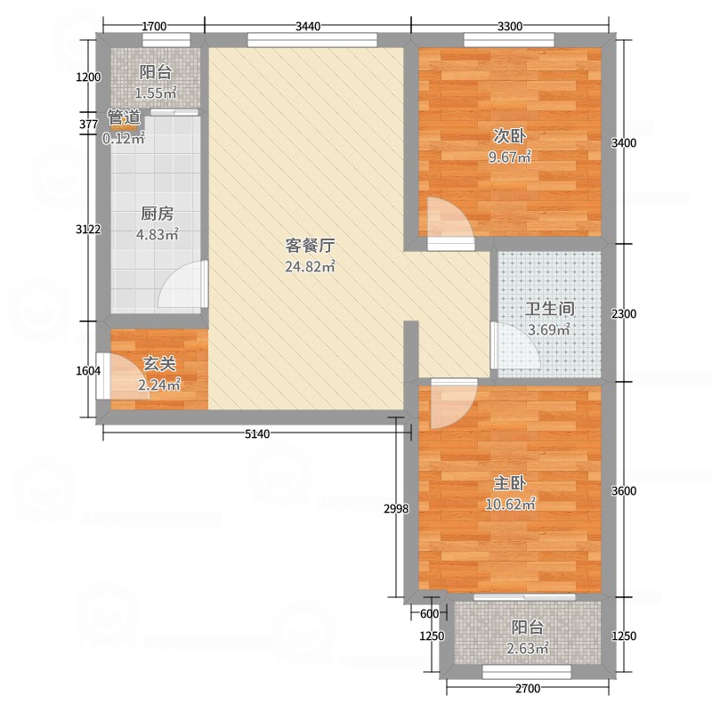 博裕雅苑2室2厅1卫1厨72.00㎡户型图