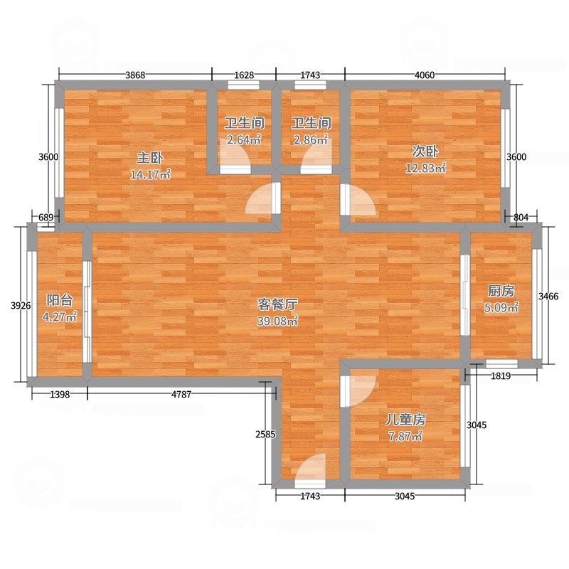 李江沟御景苑3室2厅2卫1厨112.00㎡户型图