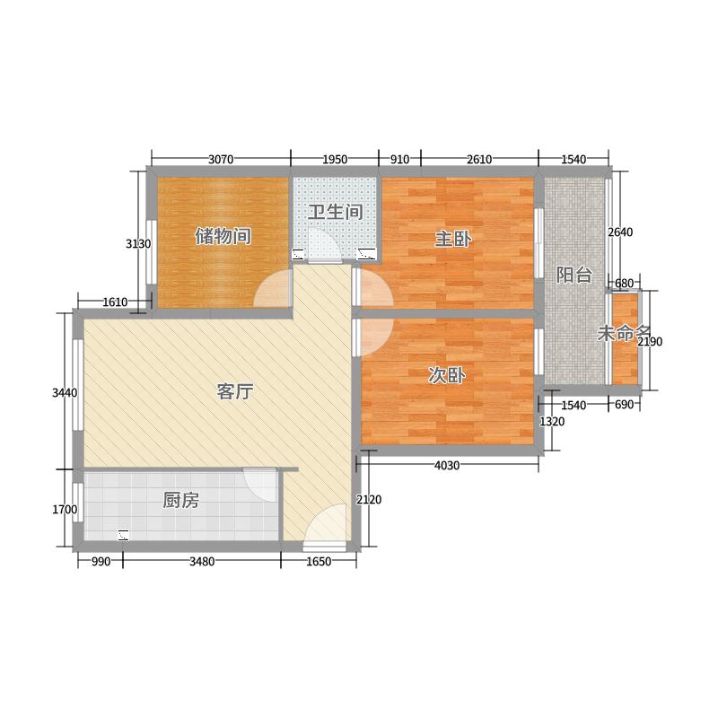 鸿博家园2室1厅1卫1厨88.00㎡户型图