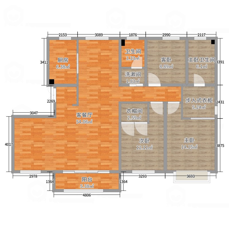 合盈园小区3室2厅1卫1厨150.00㎡户型图