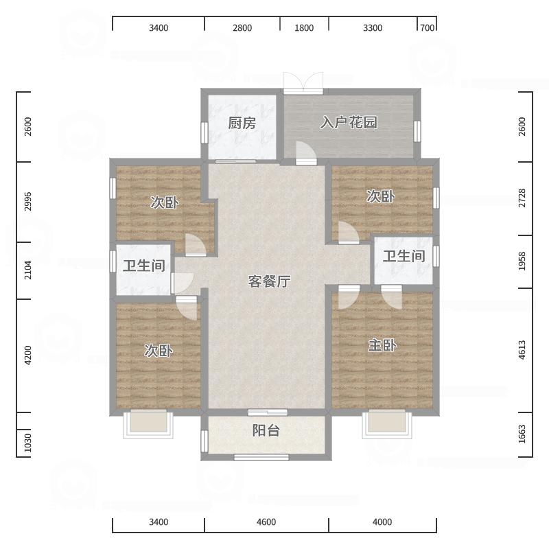 和风家园二期4室2厅2卫1厨158.00㎡户型图