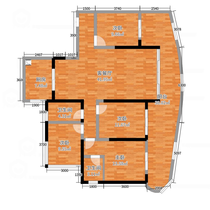 阅江山4室2厅2卫1厨170平米户型图装修设计方案大全