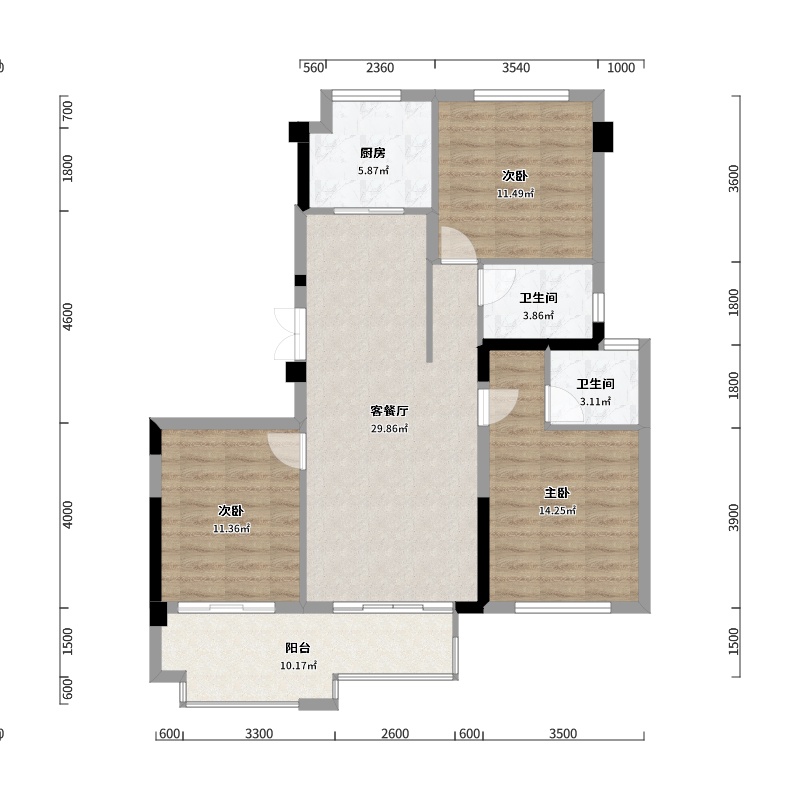 阜阳东湖世纪城(建设中)3室2厅2卫1厨111.00㎡户型图