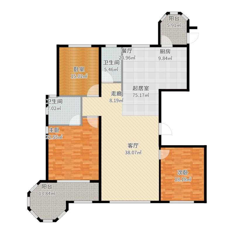 世茂蓝屿176.43㎡f户型三室两厅两卫户型3室2厅2卫-副本