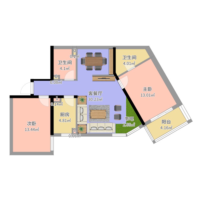 2室2廳2衛1廚 80-100㎡ 199****4052 建築面積:93平方米戶型圖報錯 套