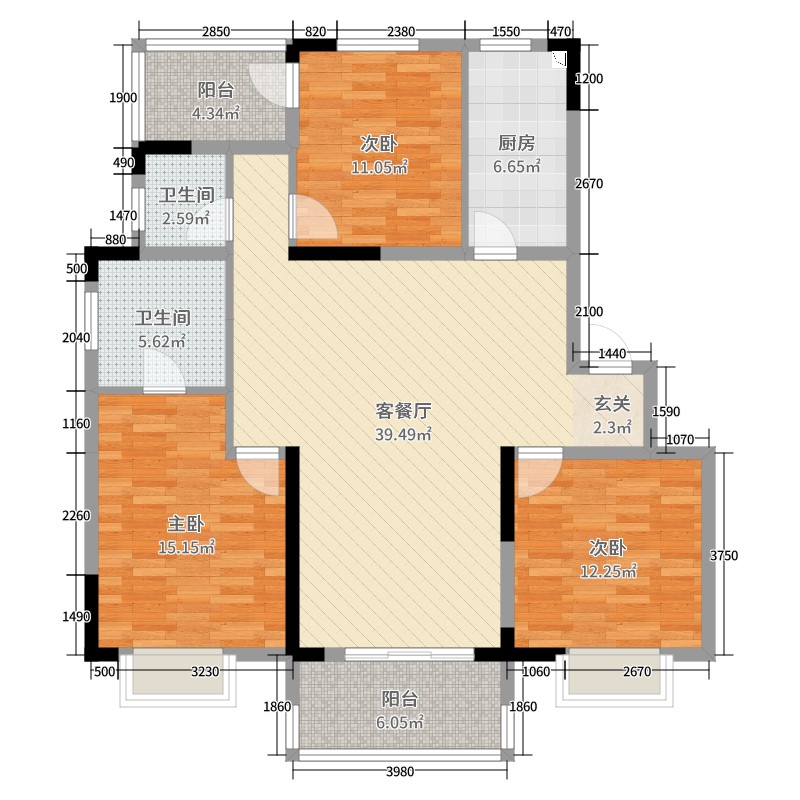 和昌盛世城邦128.13㎡t2小高层a2户型3室3厅2卫1厨-副本