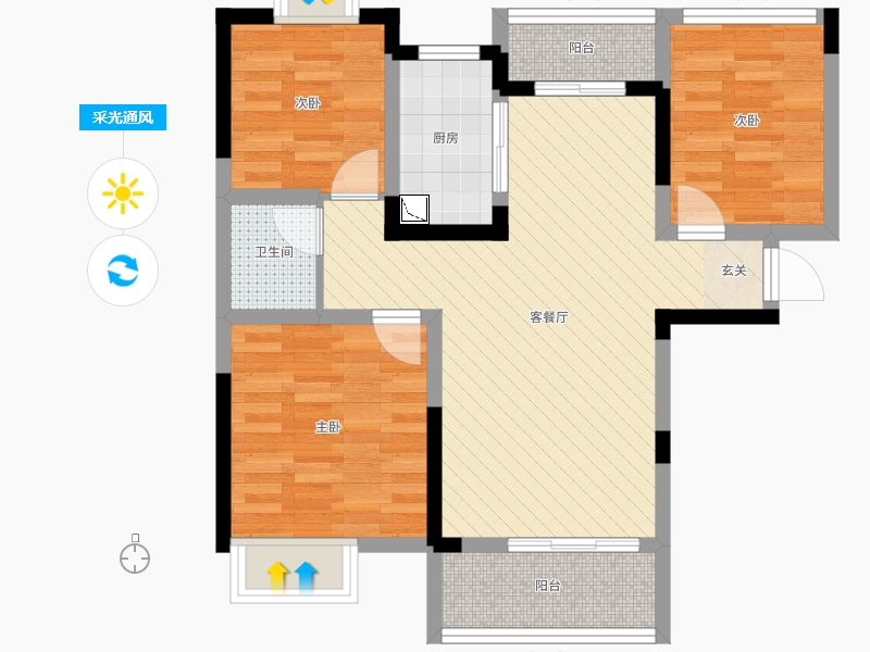 合一中央城3室2廳1衛1廚87.00㎡戶型圖