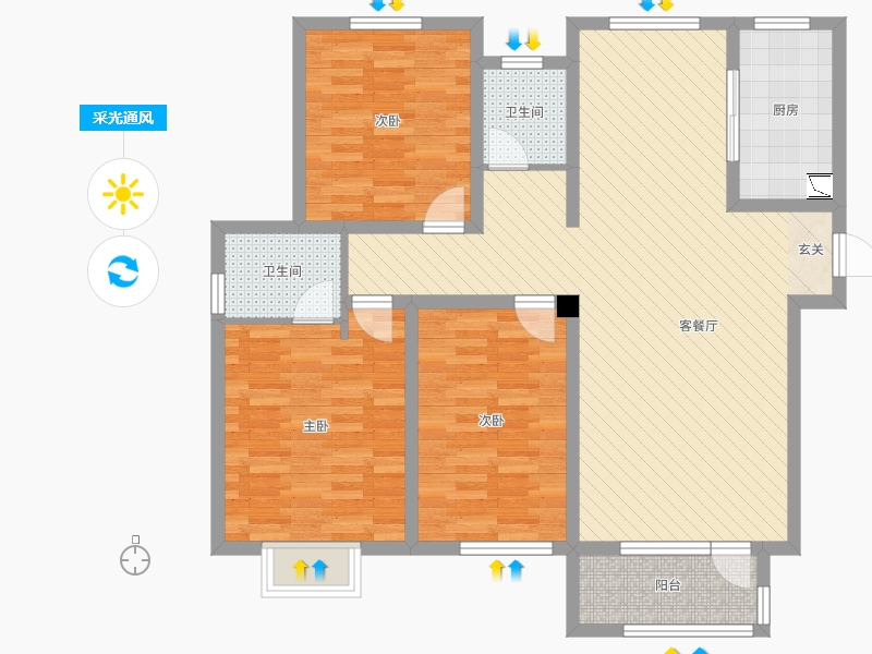 山东省-东营市-秋月华庭-106.00-户型库-采光通风