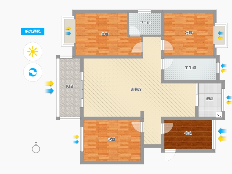 河南省-信阳市-怡和城南一号-103.88-户型库-采光通风