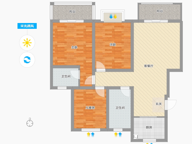 陕西省-咸阳市-幸福御品-90.04-户型库-采光通风