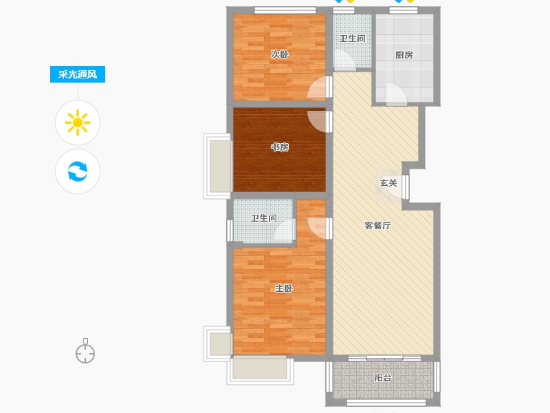 江苏省-盐城市-鸿基豪庭-85.73-户型库-采光通风