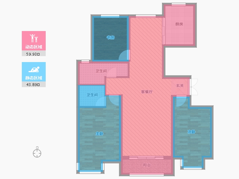 陕西省-榆林市-荣邦嘉园-90.66-户型库-动静分区