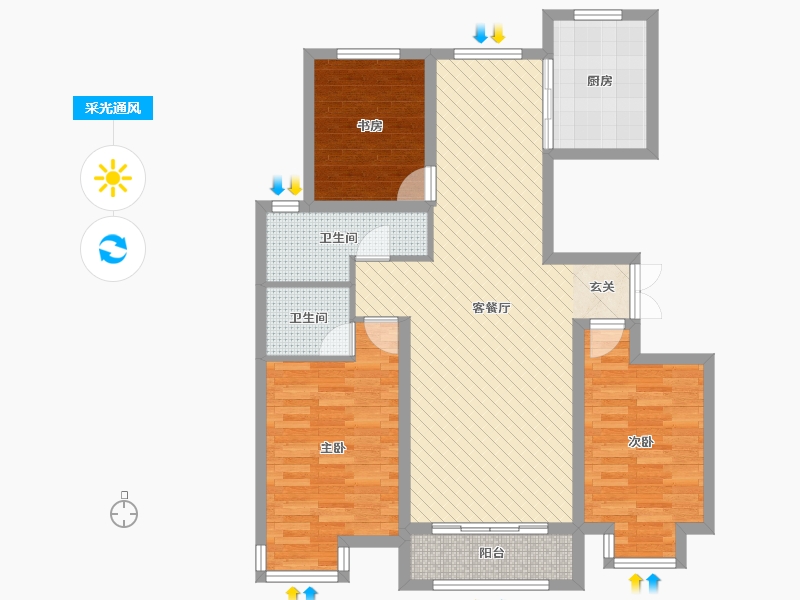 陕西省-榆林市-荣邦嘉园-90.66-户型库-采光通风