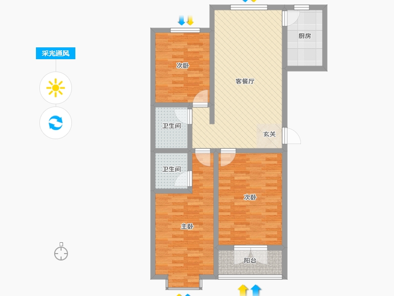 河北省-廊坊市-书香佳园-87.99-户型库-采光通风