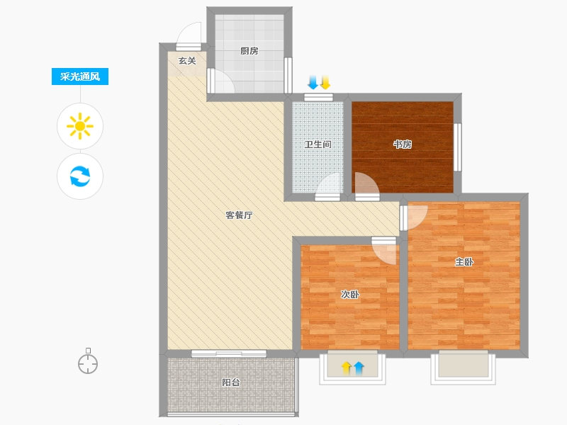 河南省-洛阳市-湖畔华庭-90.00-户型库-采光通风