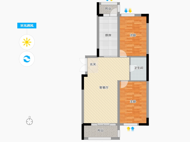 黑龙江省-哈尔滨市-麒麟名邸-74.57-户型库-采光通风