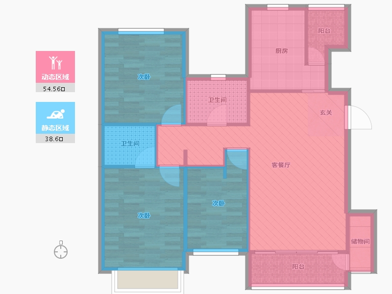 江苏省-苏州市-宝带熙岸-82.87-户型库-动静分区