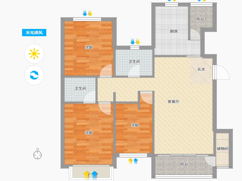 江苏省-苏州市-宝带熙岸-82.87-户型库-采光通风