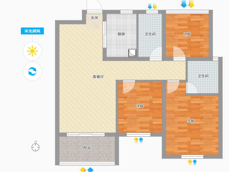 湖北省-黄冈市-珺伟新城时代-80.12-户型库-采光通风