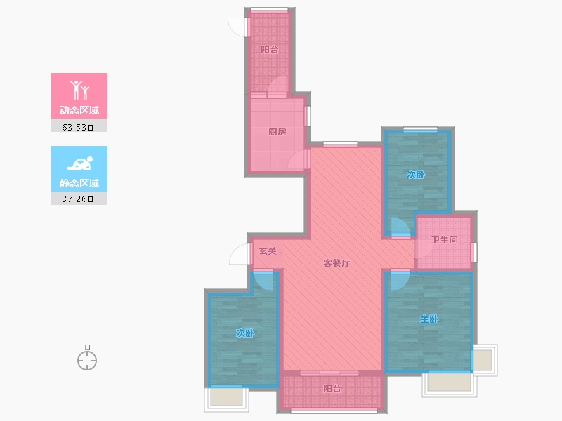 宁夏回族自治区-银川市-阅海万家A户型-87.29-户型库-动静分区