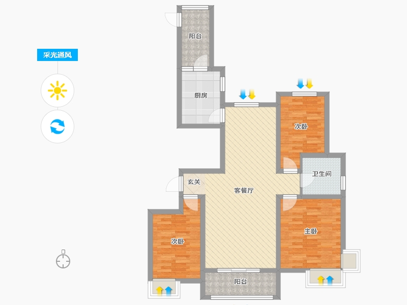 宁夏回族自治区-银川市-阅海万家A户型-87.29-户型库-采光通风