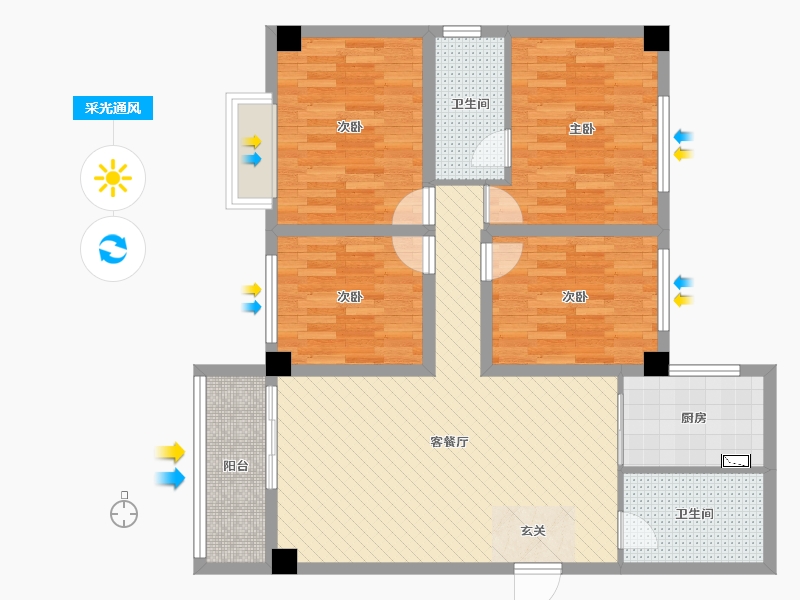 陕西省-西安市-汇成和苑-96.80-户型库-采光通风