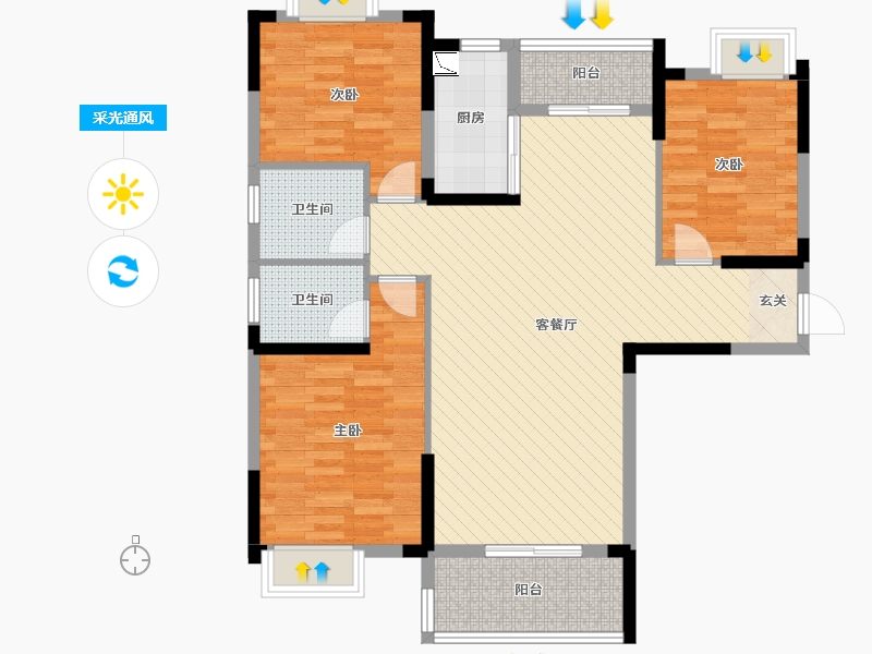 湖北省-天门市-汉旺世纪城-99.40-户型库-采光通风