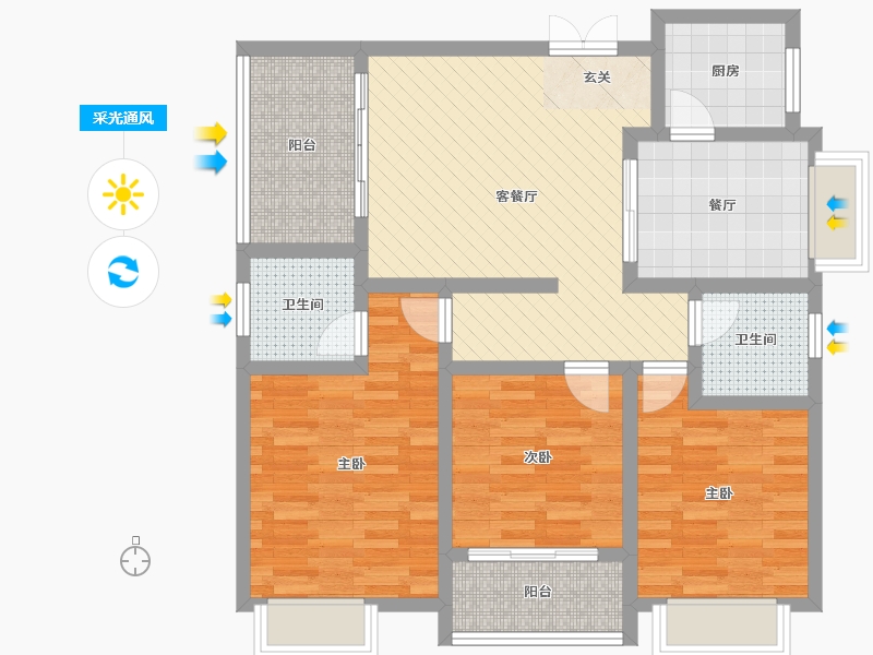 湖南省-株洲市-玉瓷俪景-88.51-户型库-采光通风