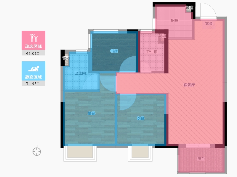 浙江省-宁波市-中旅城-70.40-户型库-动静分区