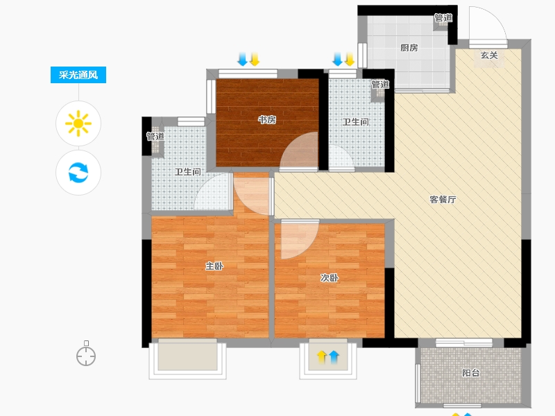 浙江省-宁波市-中旅城-70.40-户型库-采光通风