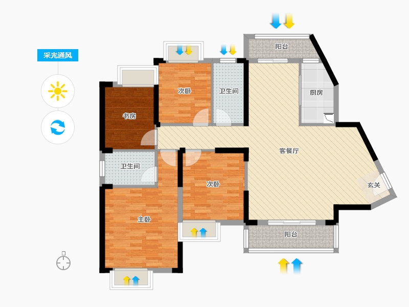 湖北省-武汉市-纽宾凯汉city国际社区-105.40-户型库-采光通风