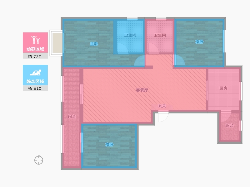 内蒙古自治区-包头市-富力城-99.81-户型库-动静分区