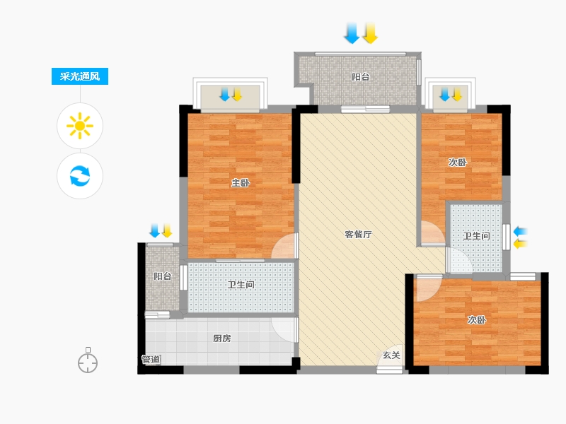 广东省-清远市-利鑫圣菲康城-84.90-户型库-采光通风