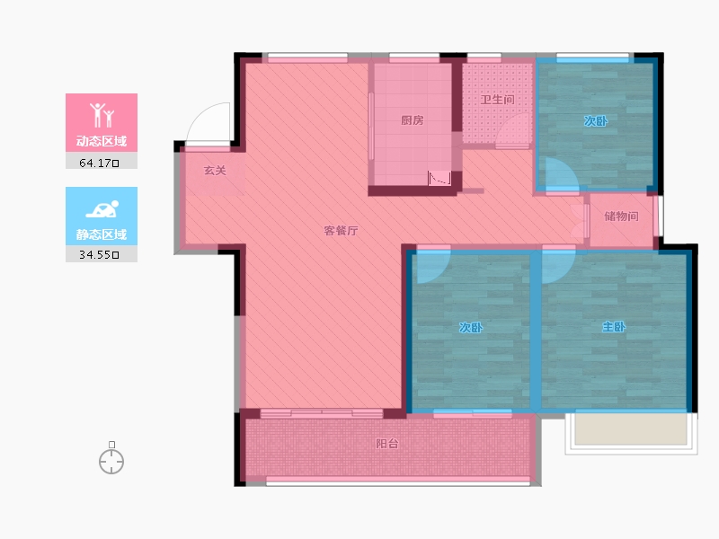 安徽省-亳州市-涡阳名邦学府D1户型-86.19-户型库-动静分区