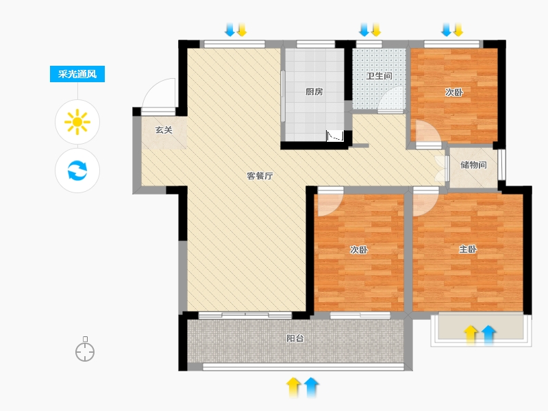 安徽省-亳州市-涡阳名邦学府D1户型-86.19-户型库-采光通风