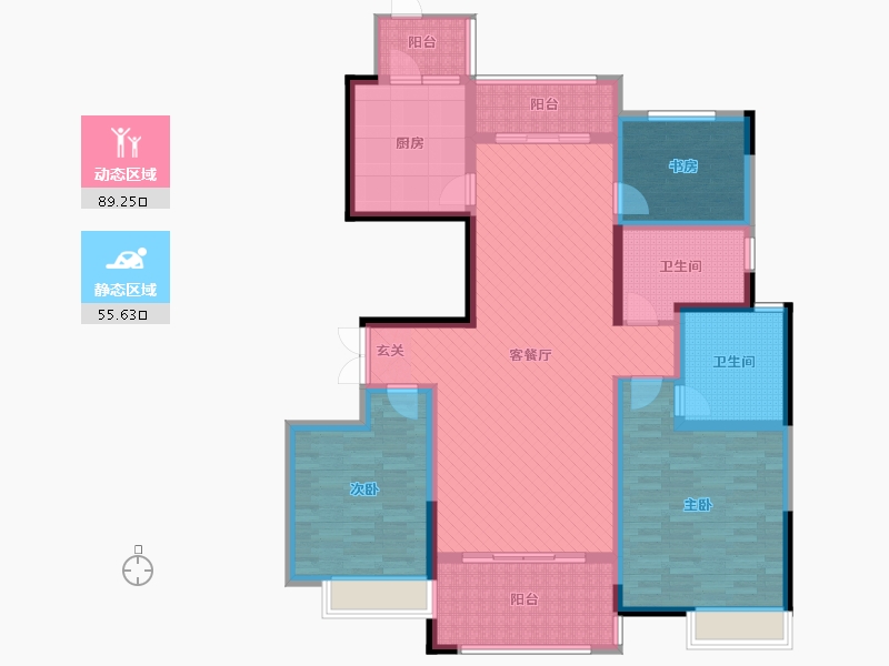 江苏省-苏州市-万达华府-127.35-户型库-动静分区