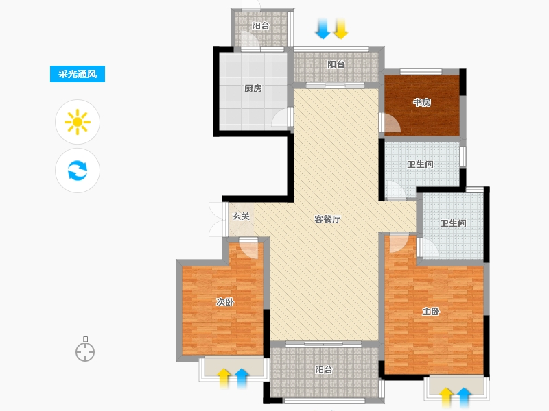 江苏省-苏州市-万达华府-127.35-户型库-采光通风