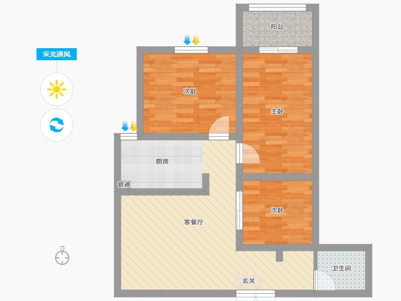 山东省-临沂市-后园馨园小区-60.00-户型库-采光通风