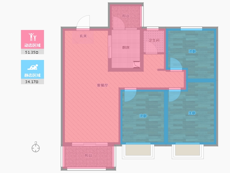 陕西省-西安市-佳龙大沃城-73.29-户型库-动静分区