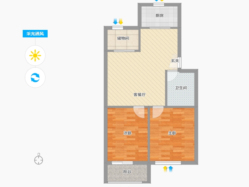 上海-上海市-罗阳一村-58.70-户型库-采光通风