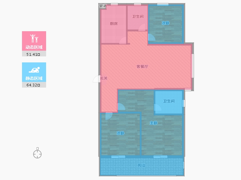 湖北省-潜江市-中南世纪雅苑-104.50-户型库-动静分区