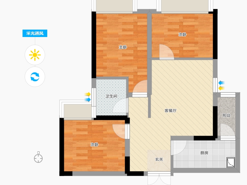 四川省-成都市-雄飞生活广场-56.78-户型库-采光通风