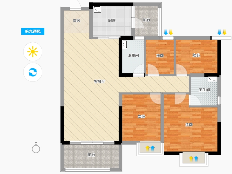 广东省-云浮市-筠州花园二区-99.23-户型库-采光通风